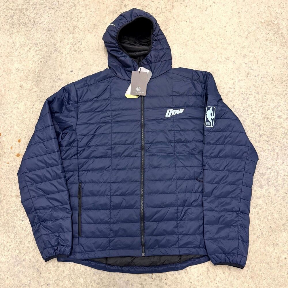 Foreign Rider co Utah Jazz Jacket Mens 5 2Xl Coaches Odyssey Hooded Puffer Blue